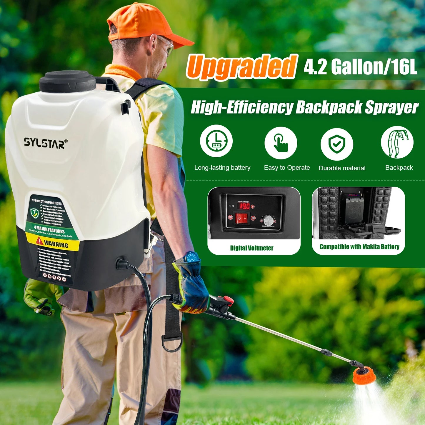 Garden Electric Sprayer With Telescopic Wand And 5 Nozzles 100 PSI