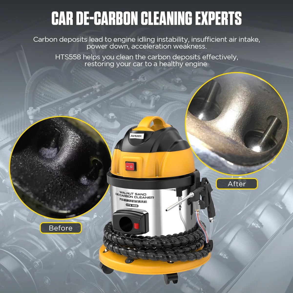 AUTOOL HTS558 Automotive Walnut Blaster De-Carbon Machine Intake Valve Cleaner 220V /110V Car Engine Carbon Deposition Cleaner