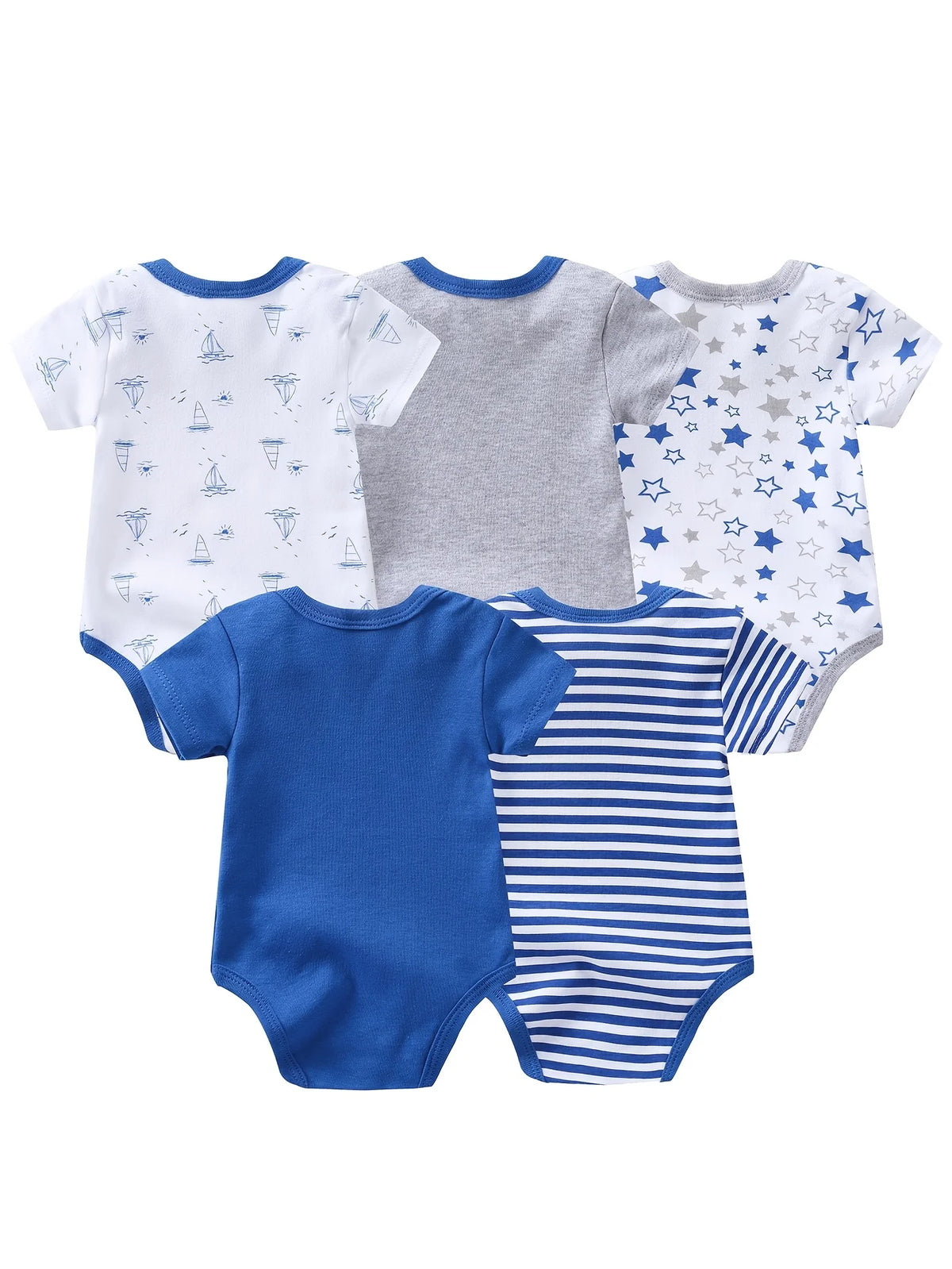 5PCs Baby Boy Triangle Cotton Rompers Short Sleeve Bodysuit Jumpsuit