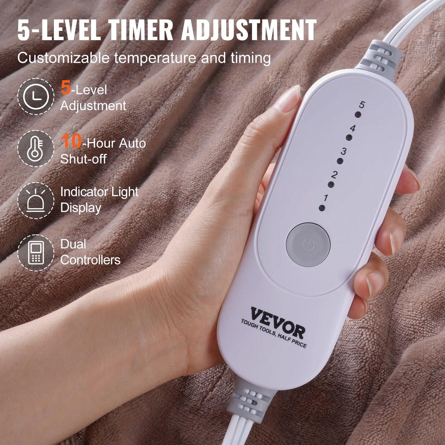 SucceBuy Electric Heated Blanket Throw With 10H Timer And 5 Heating Levels