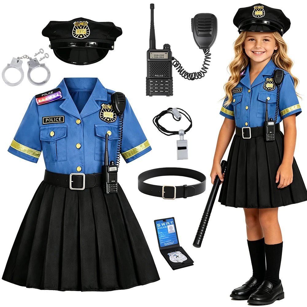 Duokipolla Girls Police Officer Costume Dress Up Uniform