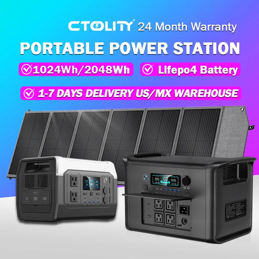 CTOLITY 2400W Power Station 1024Wh LiFePO4 Battery Solar