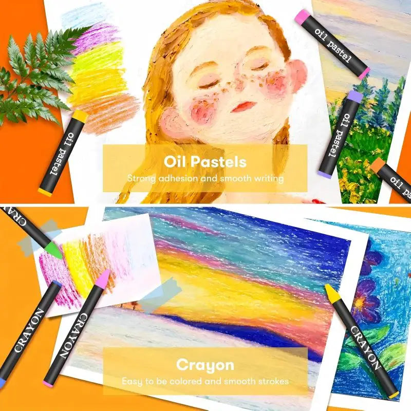 Professional Art Kit With Crayons Oil Pastels And Watercolors