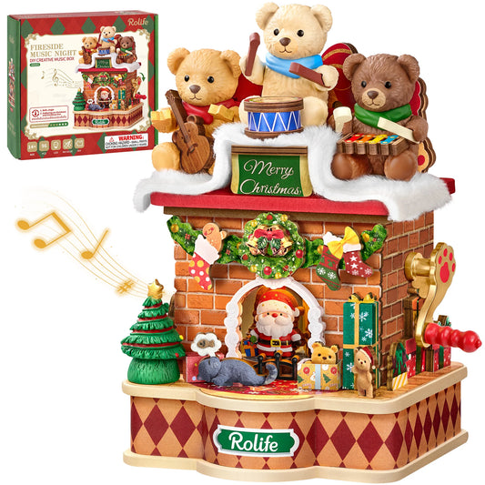 Rolife Fireside Music Night Wooden Puzzle Music Box Craft Kit