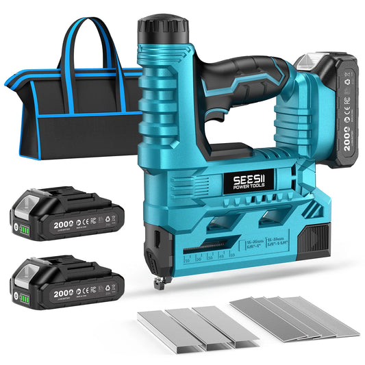 SEESII 18 Gauge Cordless Brad Nail Gun 1000 Brad Nails Cordless Stapler Framing Nailer Furniture Power Tool With 2pcs Battery