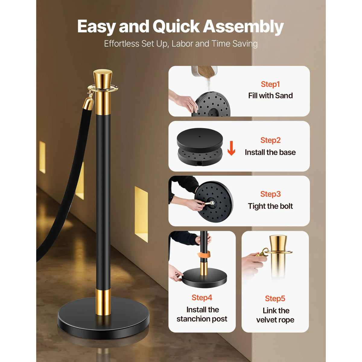 SucceBuy Stainless Steel Crowd Control Stanchion Posts With Velvet Ropes