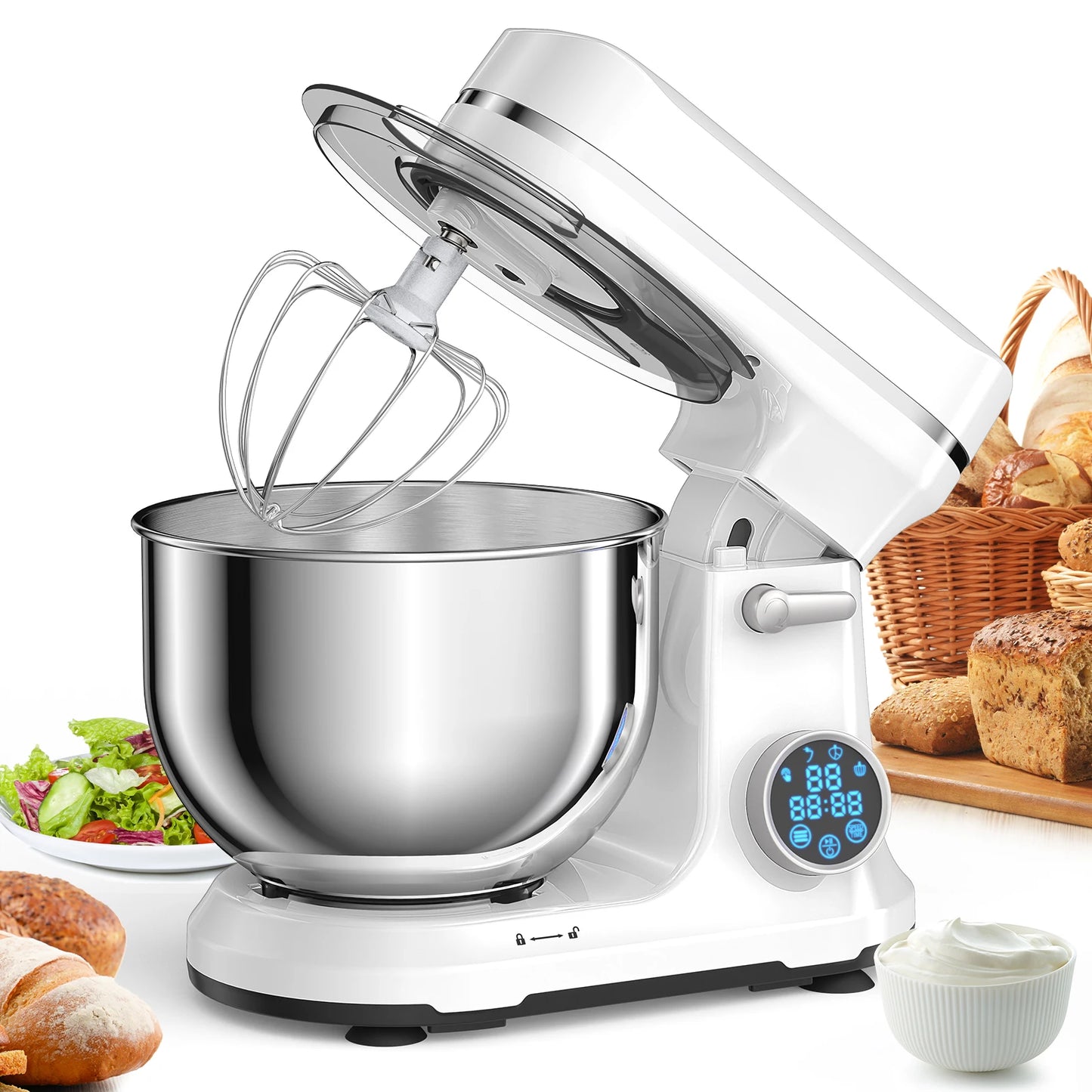 Biolomix 1200W Stand Mixer With 11 Speeds Dough Hook And Digital OLED