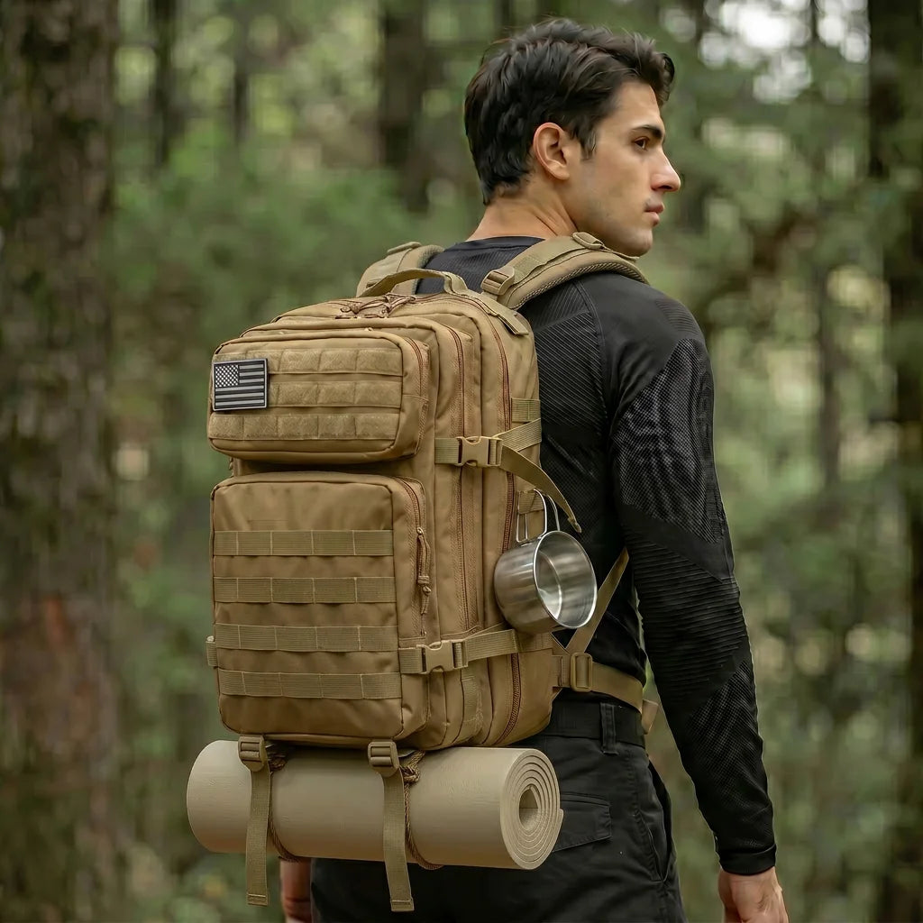 45L Tactical Travel Backpack Molle Storage Bag Large Capacity Multi Pocket Wear Resistant Camping Hiking Trekking Rucksack Durable Outdoor Mountain Climbing Daypack For Men Women Travellers Bushcraft Wilderness Trip Daily Com