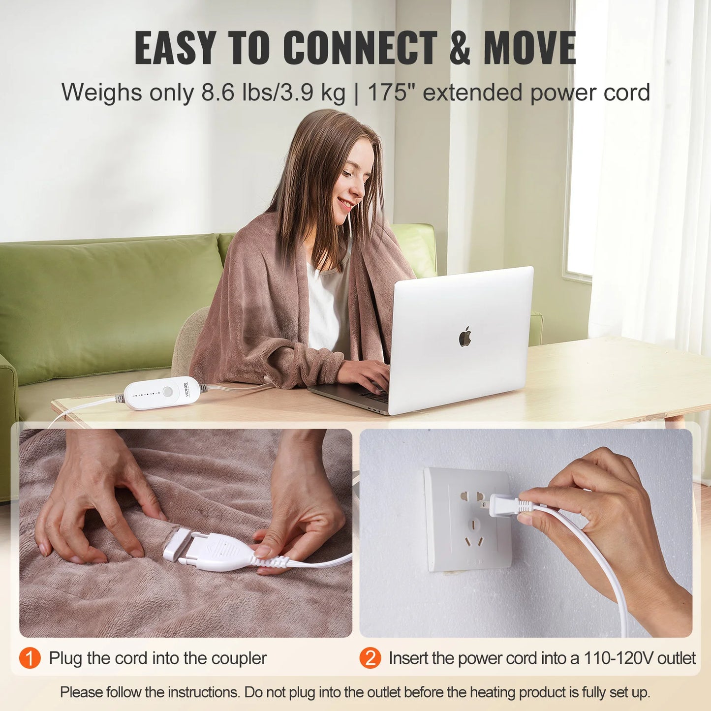 SucceBuy Electric Heated Blanket Throw With 10H Timer And 5 Heating Levels
