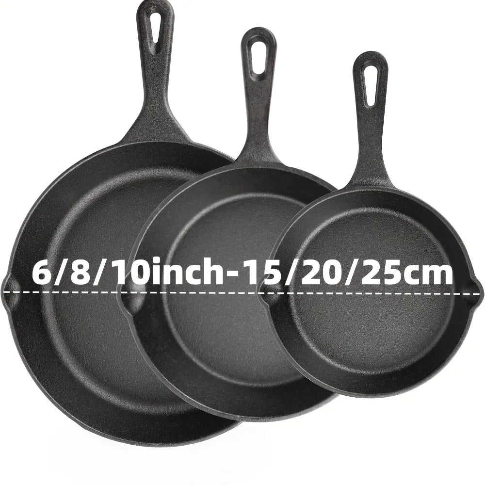 AEDG Three Piece Cast Iron Skillet Set Preseasoned Nonstick