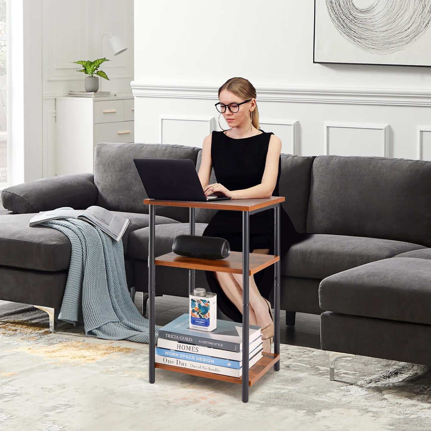 JHK Two To Three Tier End Table With Adjustable Feet