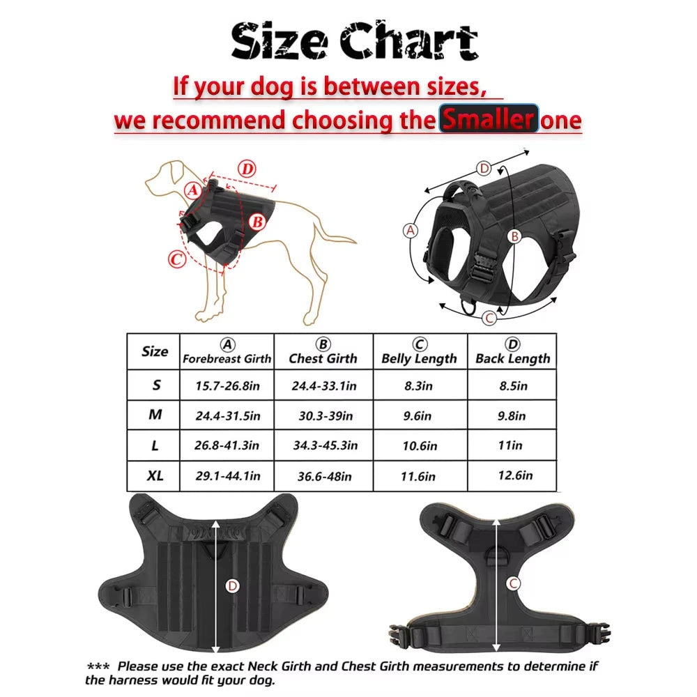 Tactical Nylon Dog Harness Vest With Padded Collar And Leash