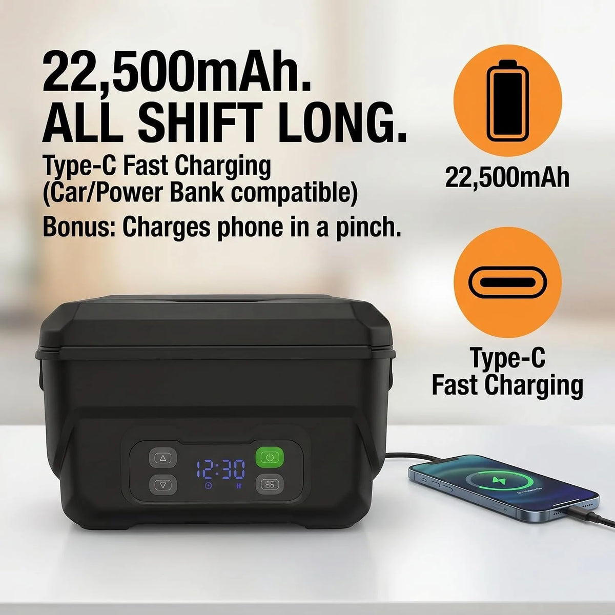 Portable USB Rechargeable Electric Heating Lunch Box With Display