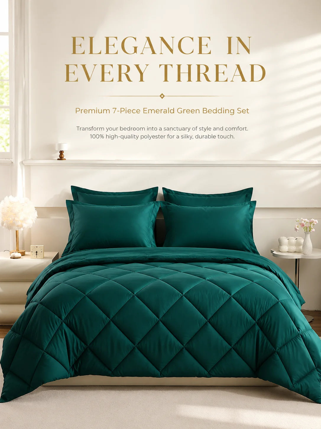 EasYum 7 Piece Bedding Set Quilted Polyester With Pillowcases
