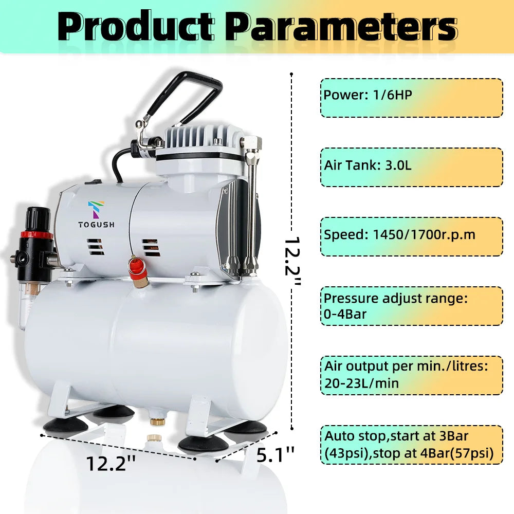 PHR Ophir Airbrush Compressor With 2 Airbrushes 15 Color Set