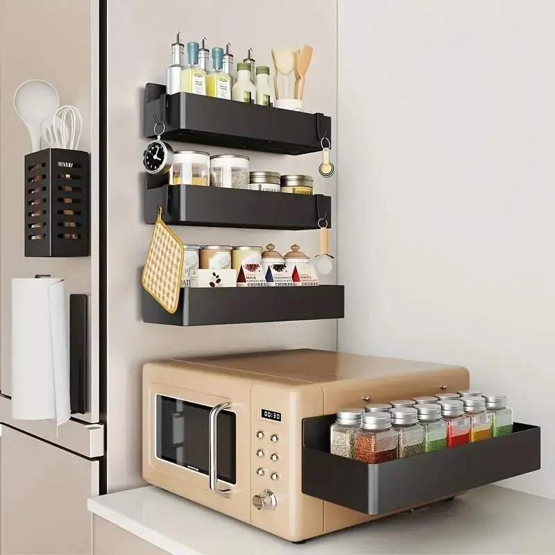 Stainless Steel Magnetic Spice Rack For Refrigerator Kitchen Organizer Shelf