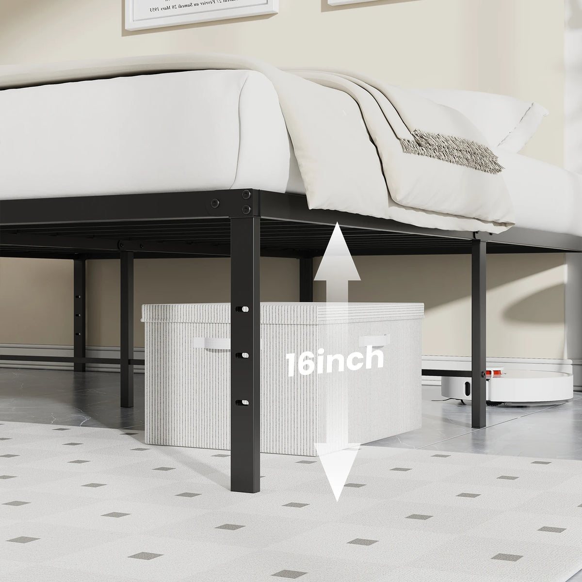Jhk Metal Platform Bed Frame With Steel Slat Support