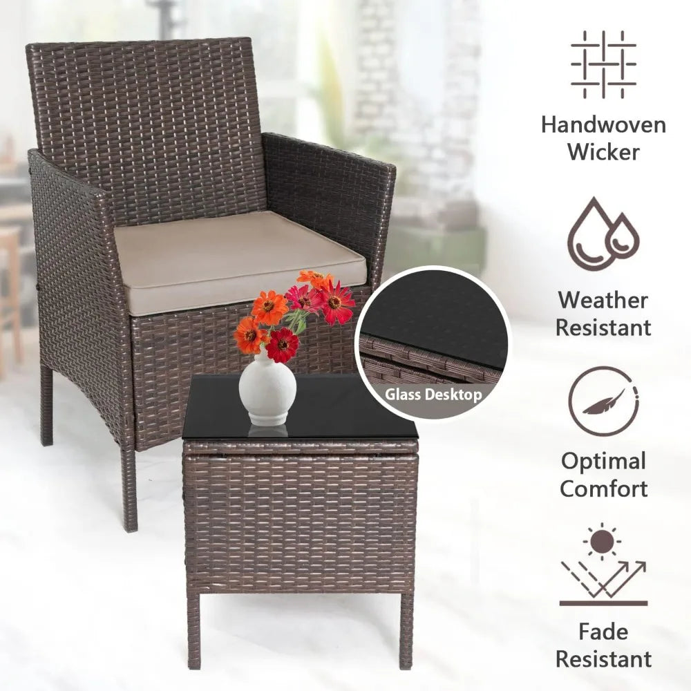 Outdoor 3 Piece PE Rattan Wicker Conversation Bistro Set Patio
