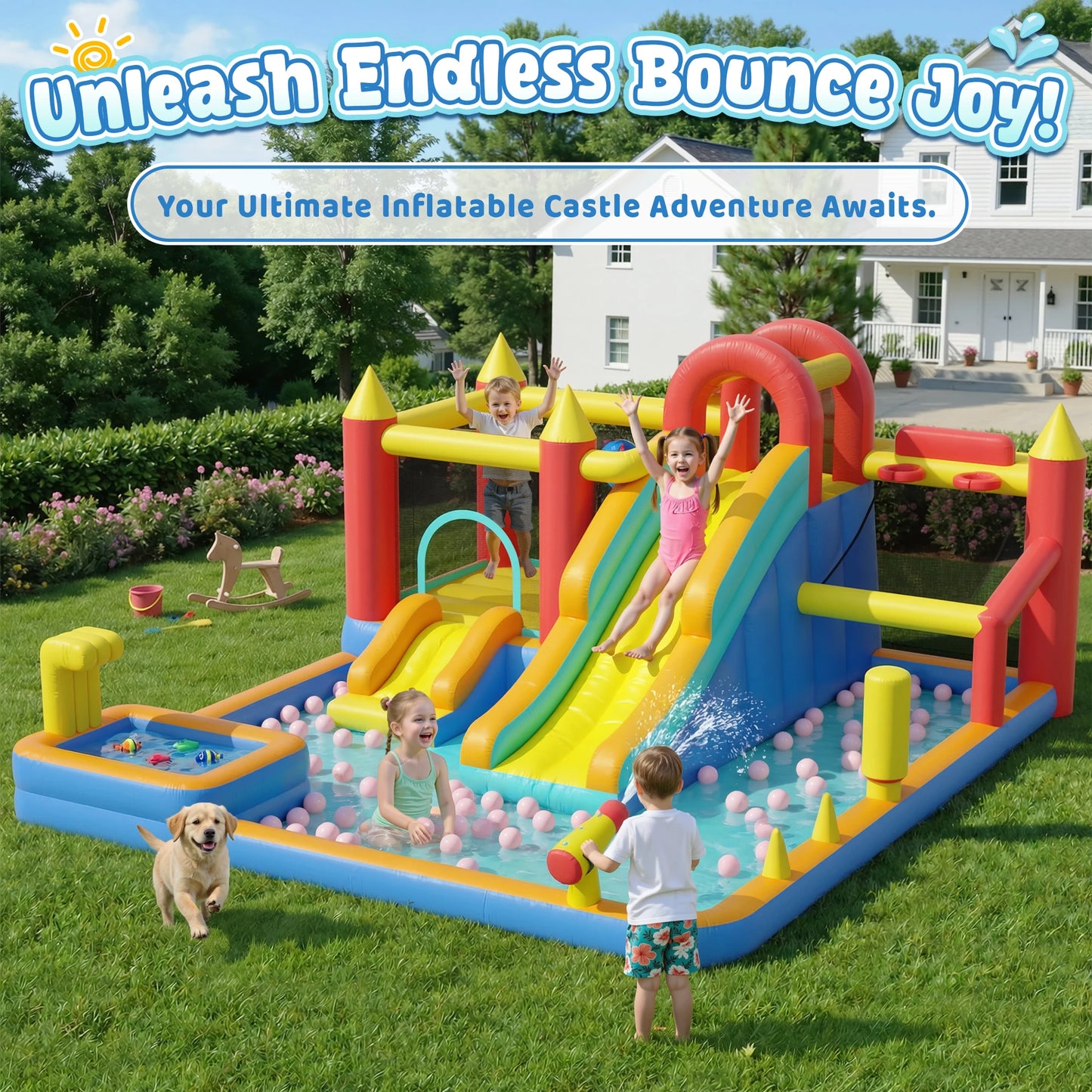 Inflatable Bounce House for Kids With Heavy Duty Blower Included