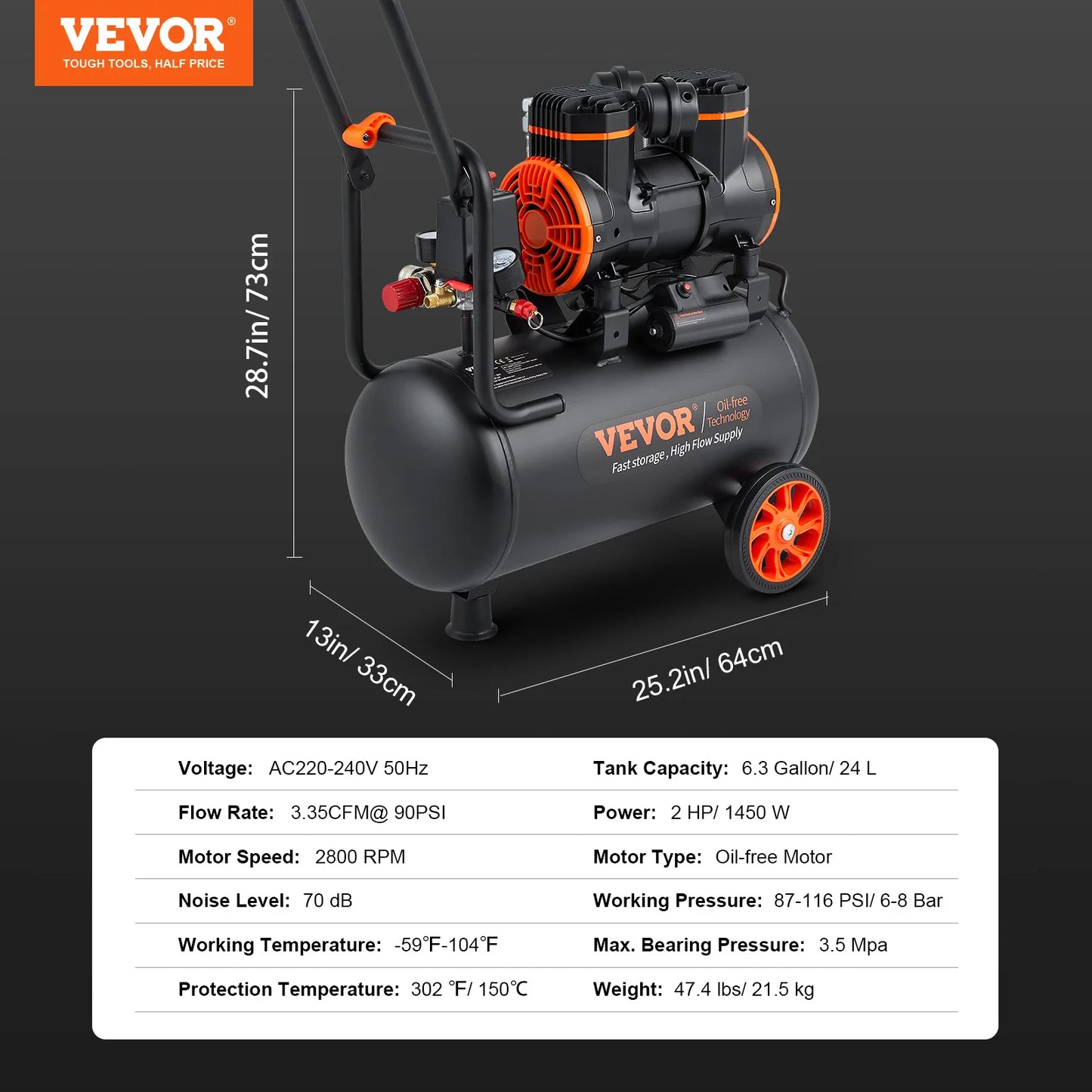 SucceBuy Silent Air Compressor 900W 1450W 1800W Quiet Oil Free