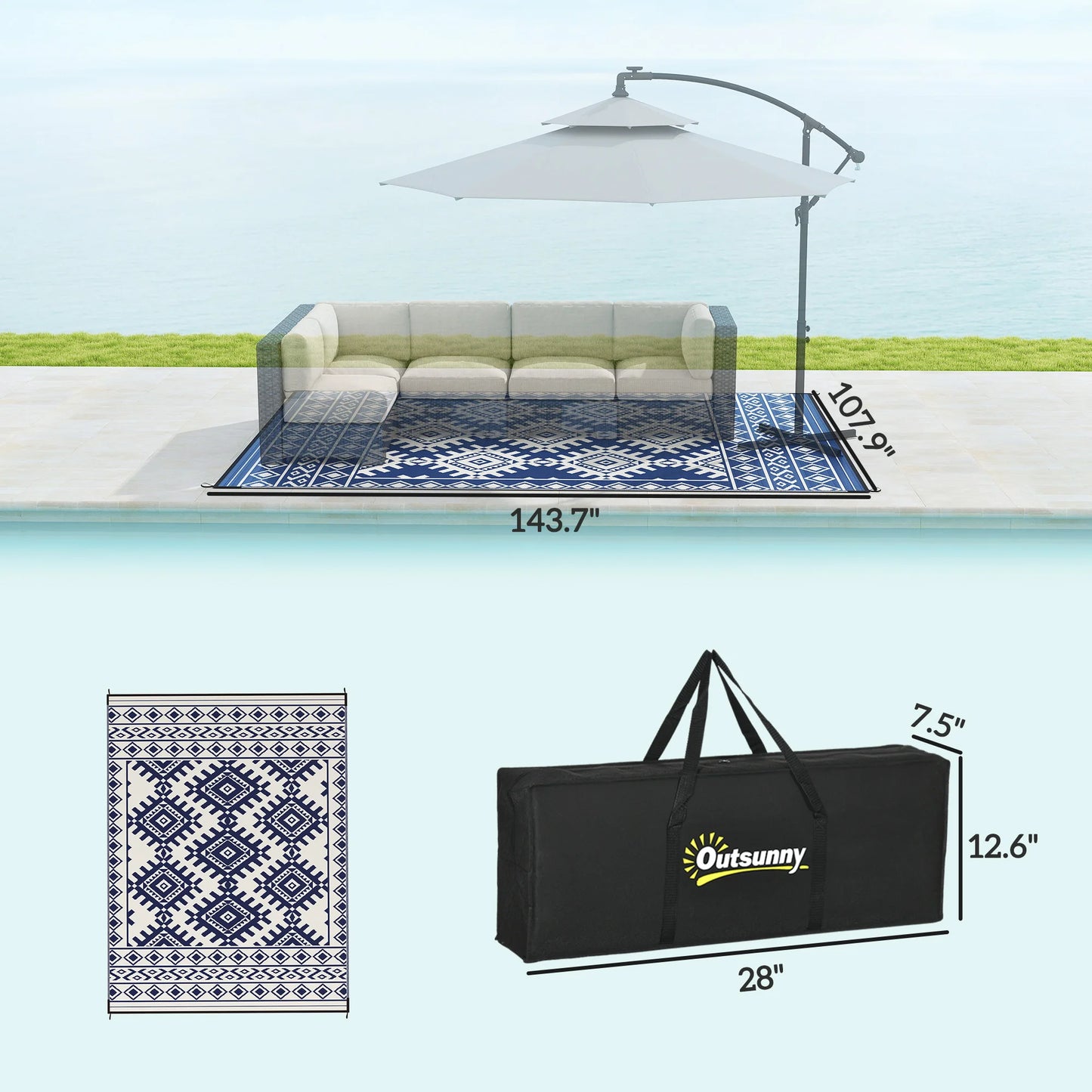 Outdoor Rug Geometric Rhombus Border Polypropylene