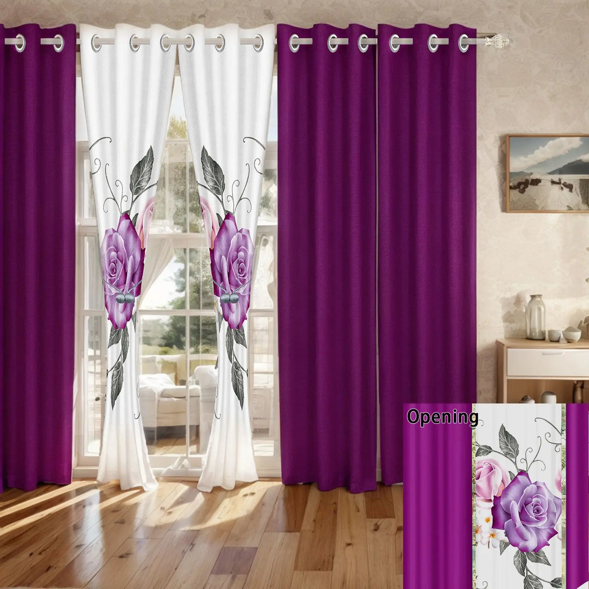 Quilted Microfiber Bedspread With Rose Print Sheer Curtain Set