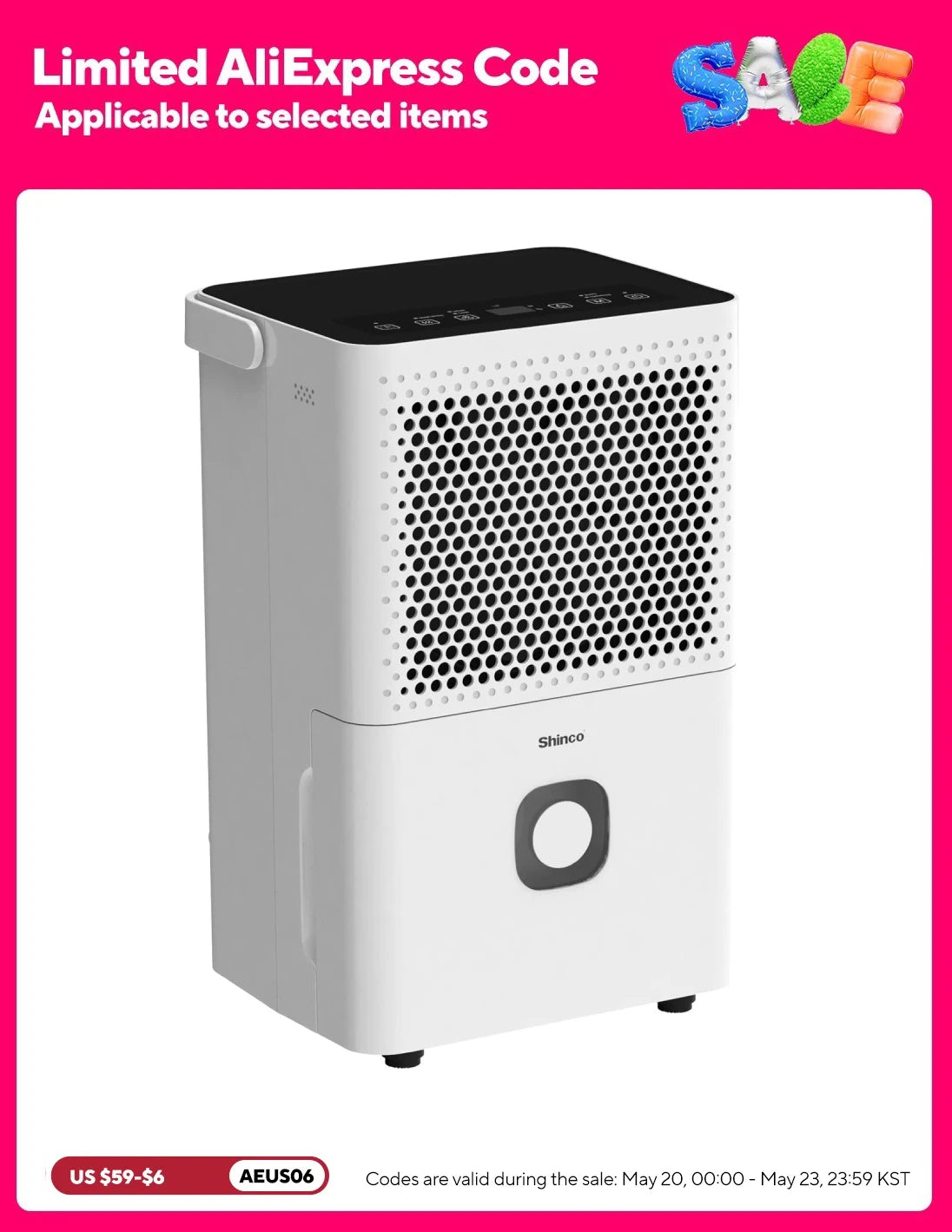 Shinco Portable Dehumidifier With Drain Hose For Home And Basements