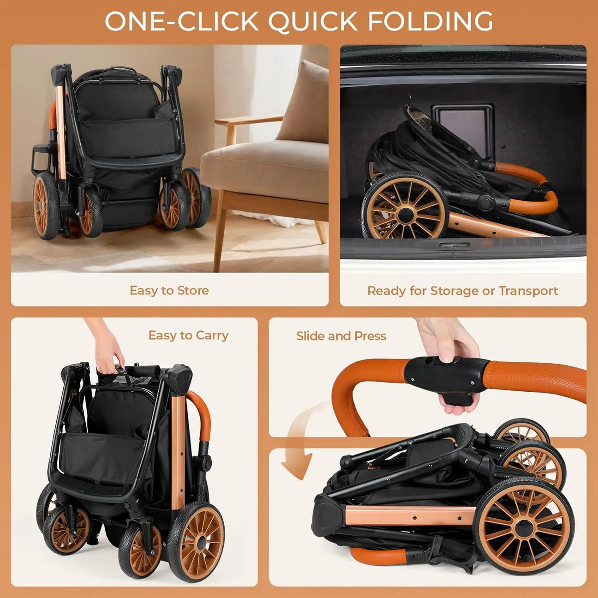 Foldable Pet Stroller For Medium Dogs With Adjustable Sun Shade