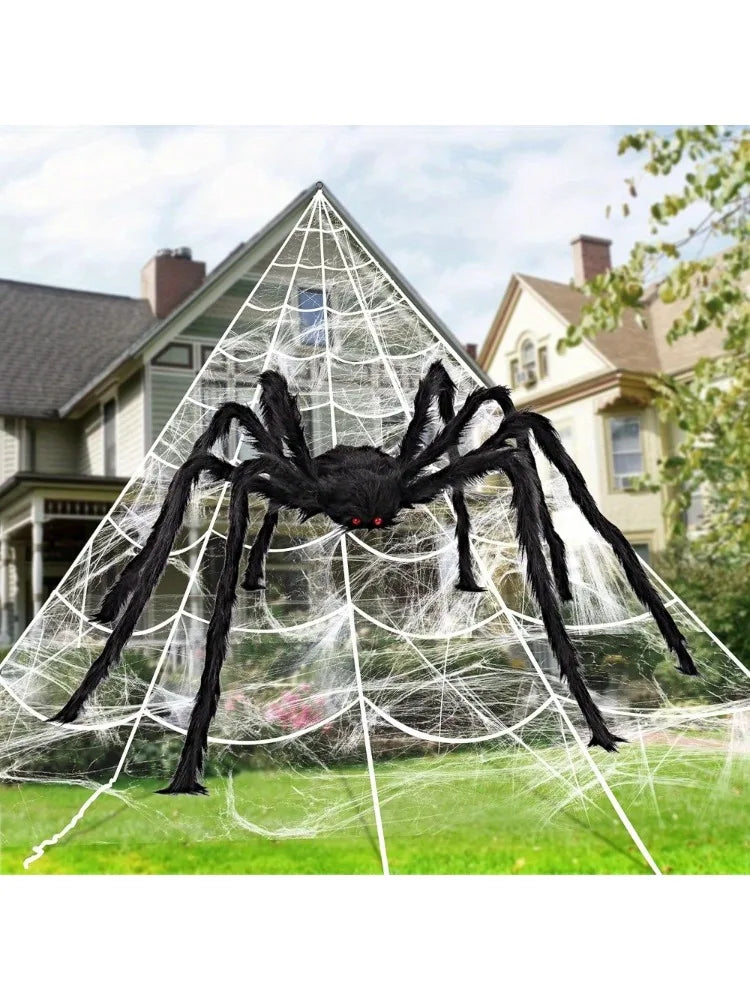 Halloween Giant Spider Decoration With Nylon Spider Web Set
