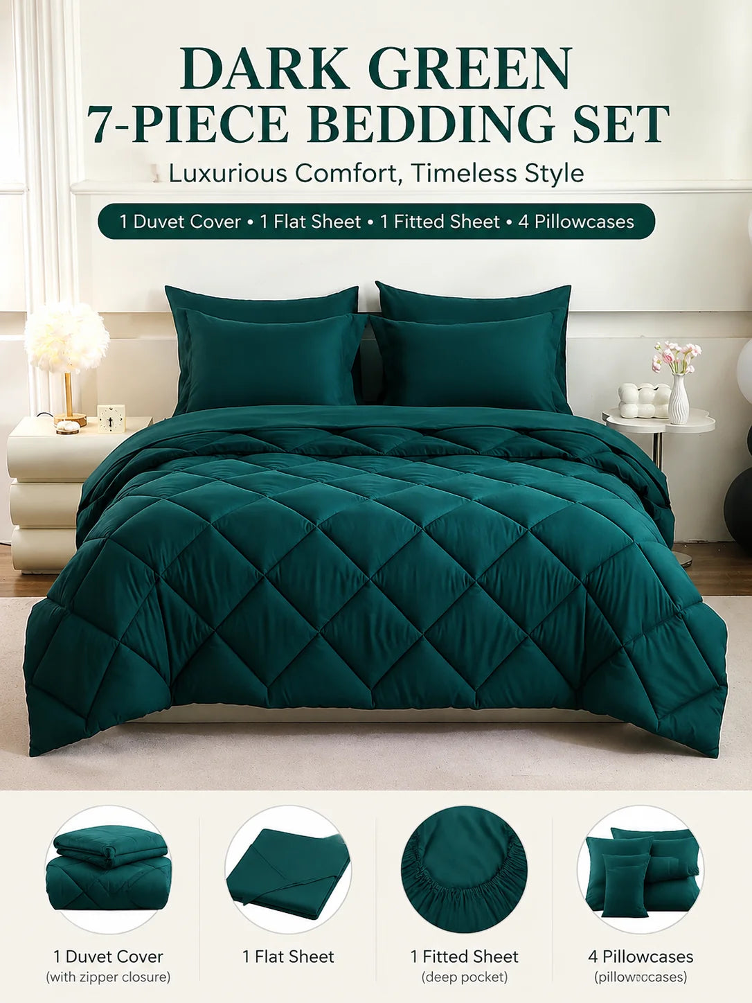 EasYum Seven Piece Bedding Set Includes Comforter And Sheets