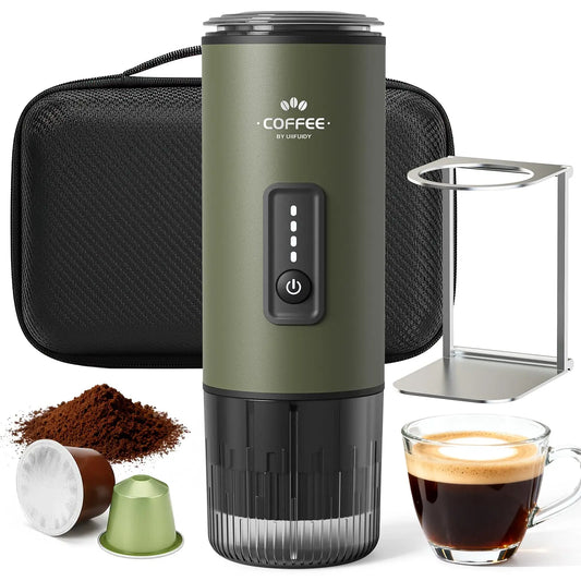 Portable Self Heating Espresso Maker for Coffee Grounds and Pods