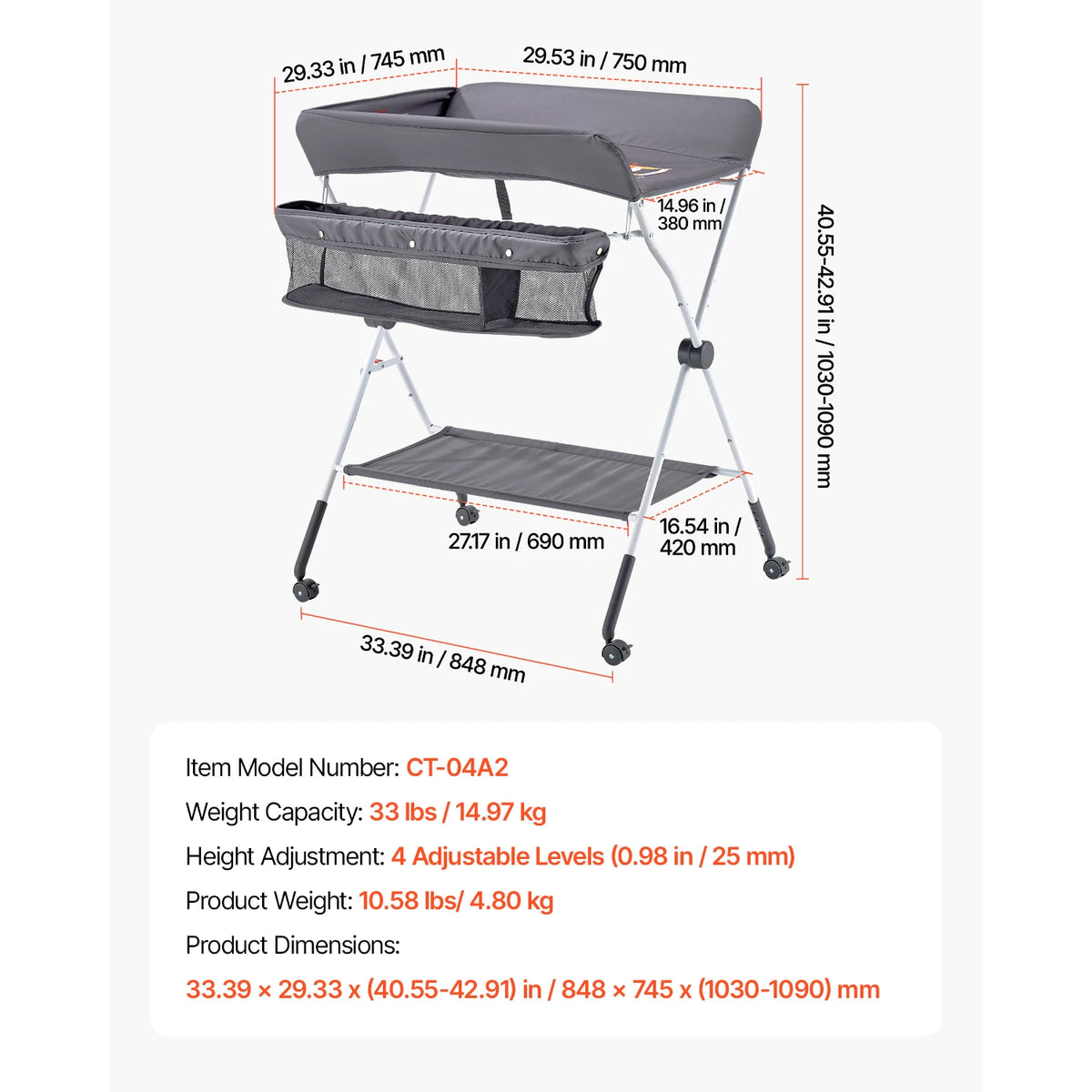 Succebuy Foldable Baby Diaper Changing Station With Adjustable Height