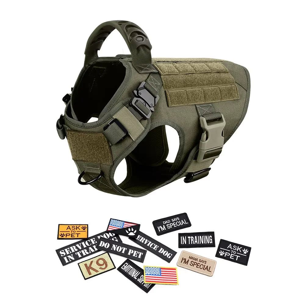 Tactical Nylon Dog Harness Vest With Padded Collar And Leash