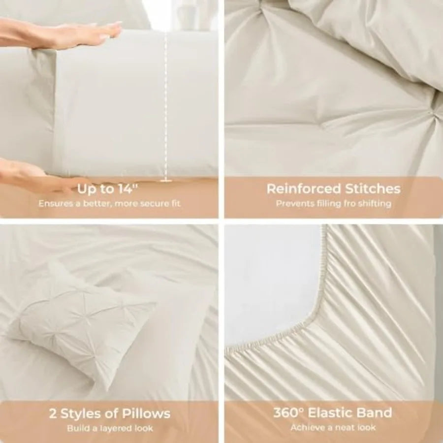 Comforter Set Bed In A Bag 7 Piece Pintuck All Season Cotton Tencel