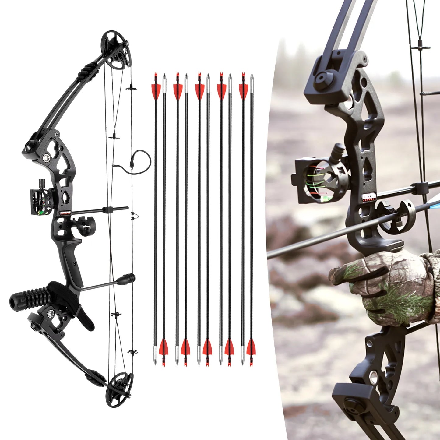 Compound Bow Set Right Hand Adults 30 55lb Draw Weight