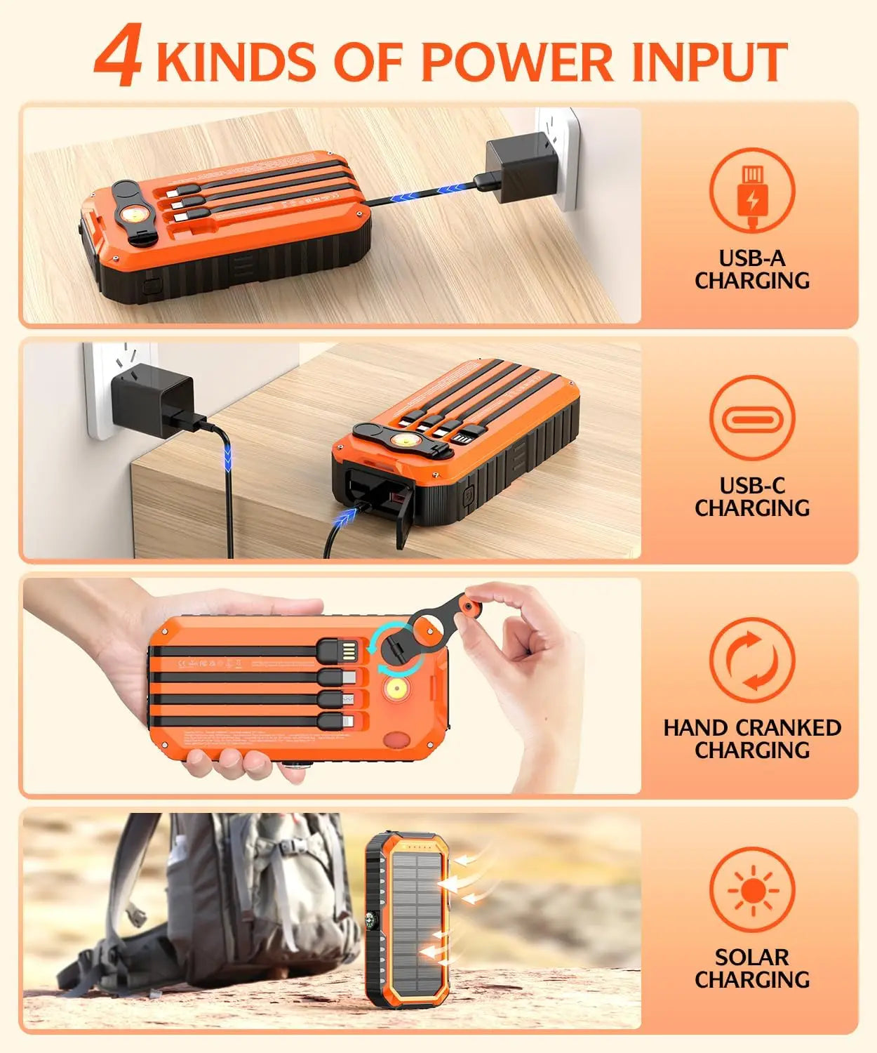 Solar Power Bank 40000mAh With Cables And Hand Crank
