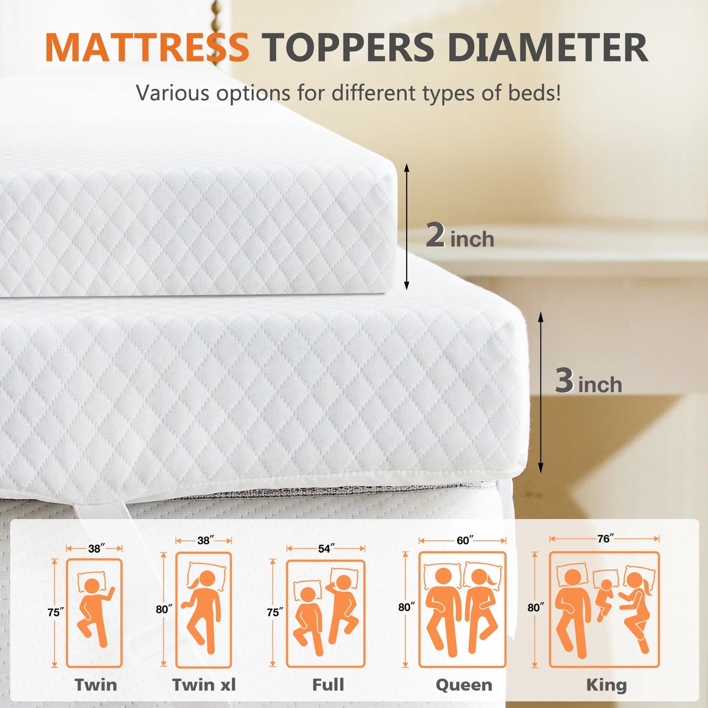 JHK Memory Foam Gel Infused Mattress Topper With Fabric Cover