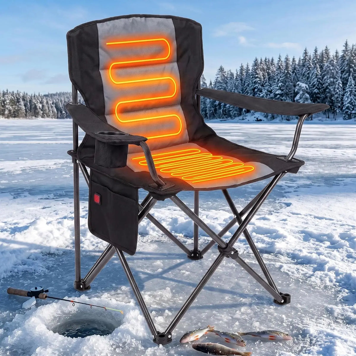 Heated Camping Chair with Cup Holder and Storage Pockets