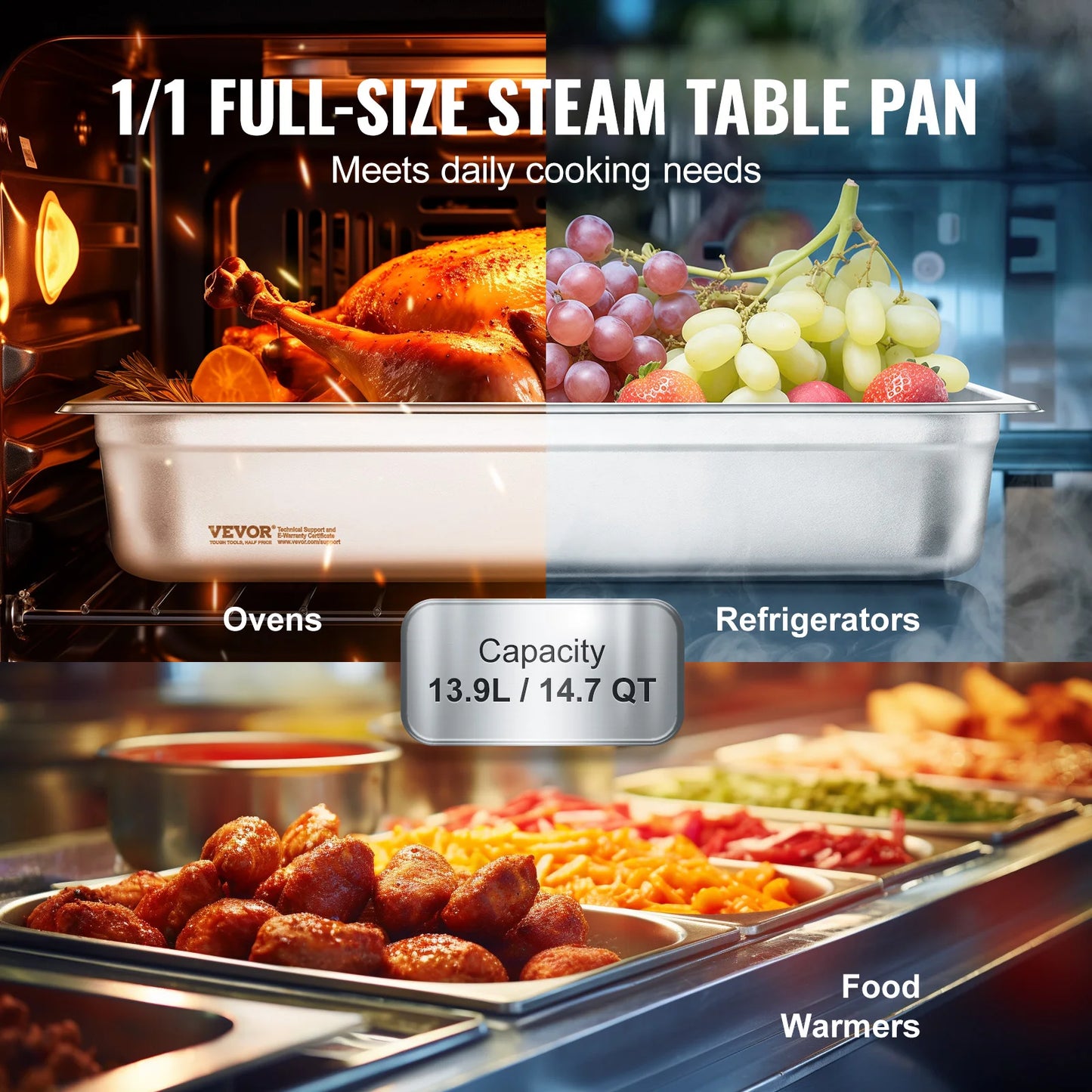 SucceBuy 4 Pack Stainless Steel Hotel Pans With Lid Steam Table Pan
