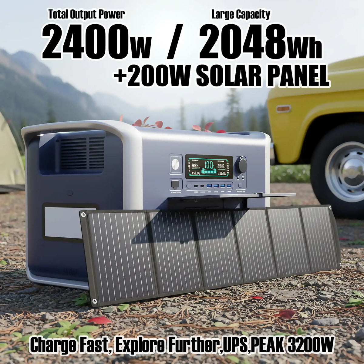 UAPOW Portable Power Station With LiFePO4 Battery And Solar Panel