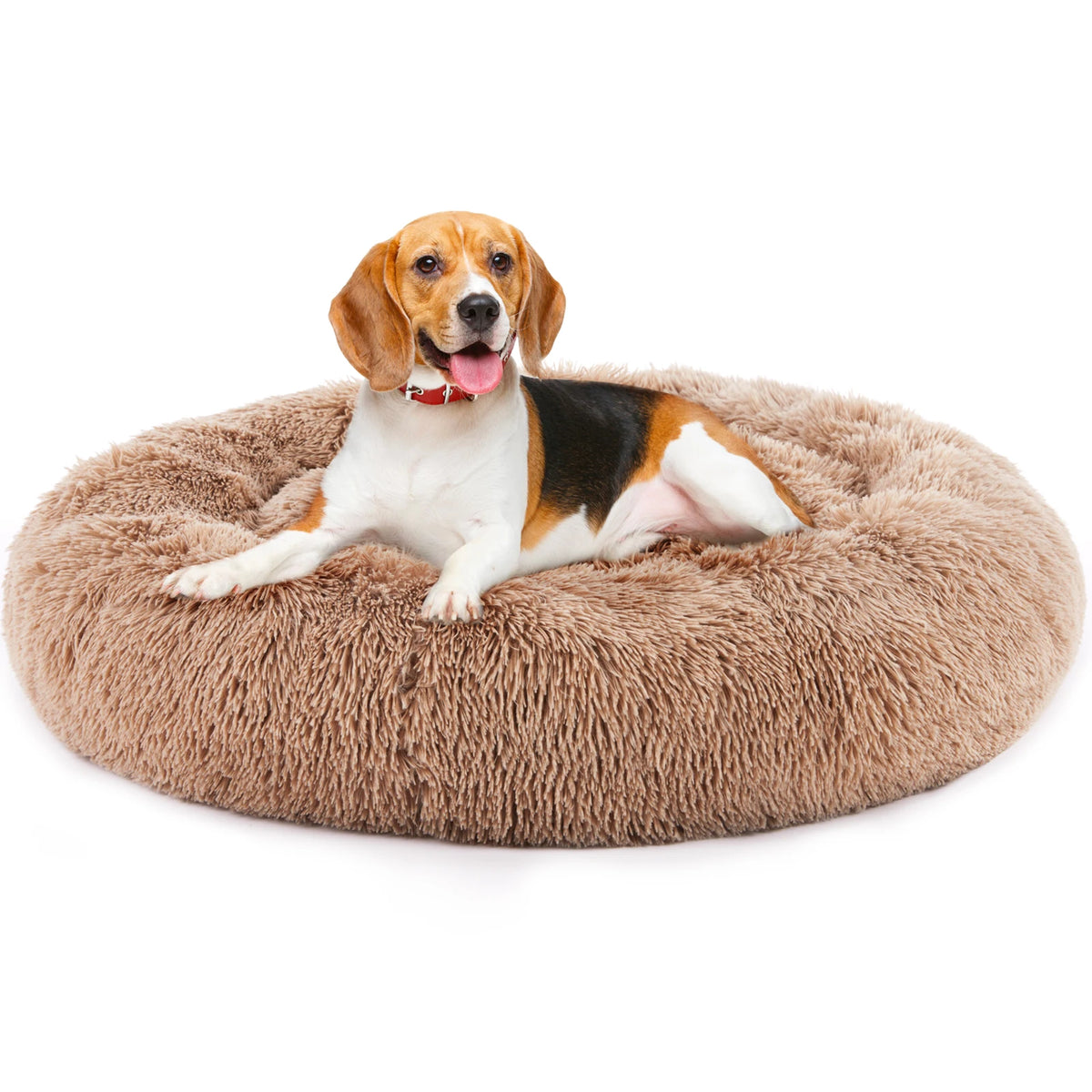 JHK Washable Calming Round Plush Faux Fur Pet Dog Bed
