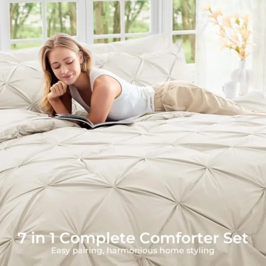 Pintuck All Season Comforter Set 7-Piece Bed in a Bag