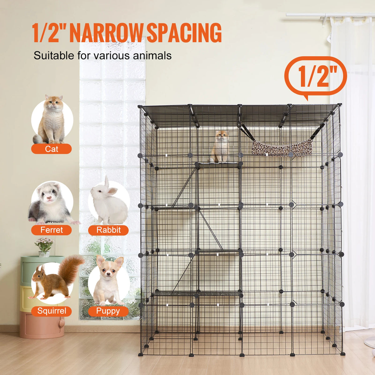 SucceBuy Detachable Metal Cat Cage With Hammock Ramp And Ladders
