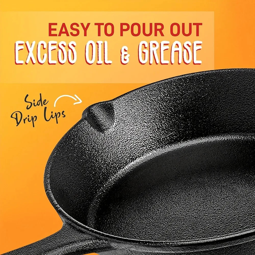 AEDG Three Piece Cast Iron Skillet Set Preseasoned Nonstick