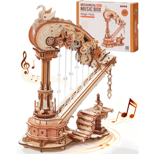ROKR Magic Harp Wooden Music Box Mechanical 3D Puzzle Kit