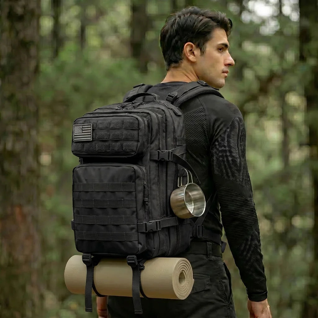 45L Tactical Travel Backpack Molle Storage Bag Large Capacity Multi Pocket Wear Resistant Camping Hiking Trekking Rucksack Durable Outdoor Mountain Climbing Daypack For Men Women Travellers Bushcraft Wilderness Trip Daily Com