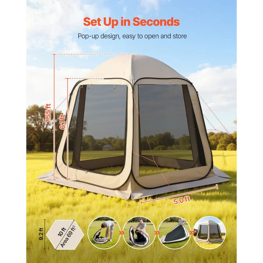 Screen House Tent Pop Up Canopy With Netting Sides Aluminum Frame
