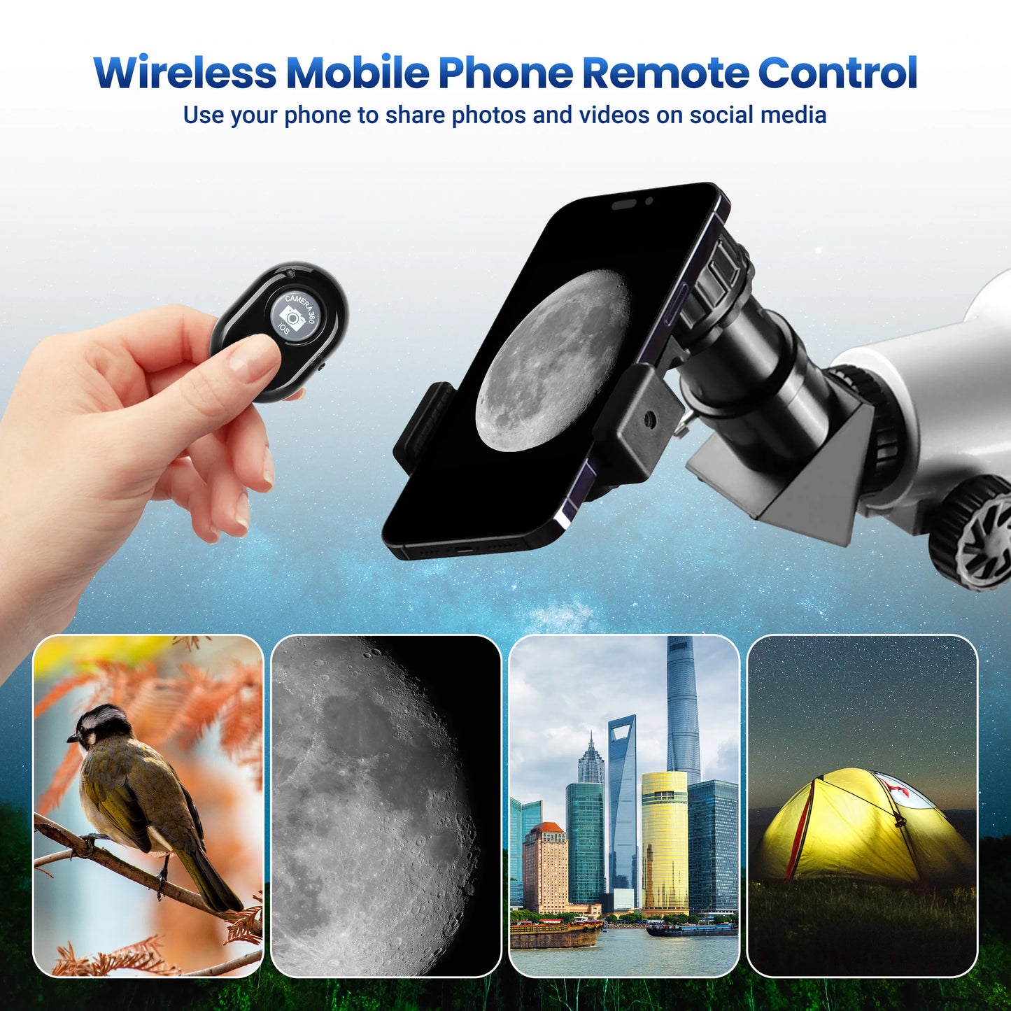 Monocular Astronomy Telescope With Phone Adapter And Wireless Remote