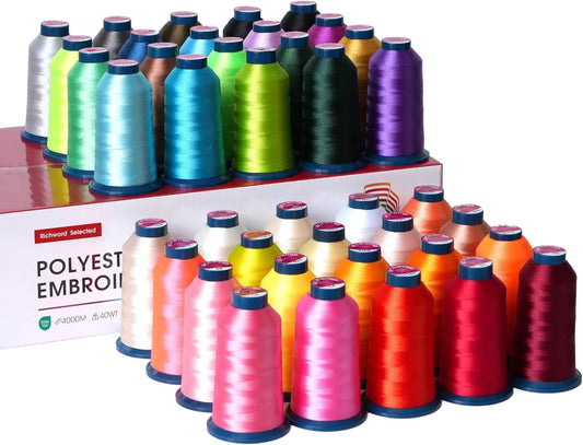 Richword Polyester Thread Set 40 Pcs 4000m 40wt Embroidery Machine
