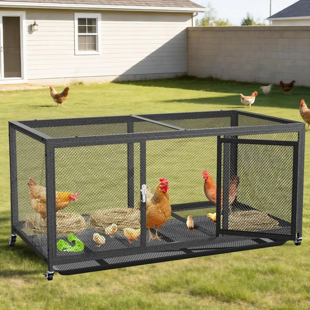 Borwart Heavy Duty Metal Chicken Coop With Tray And Wheels